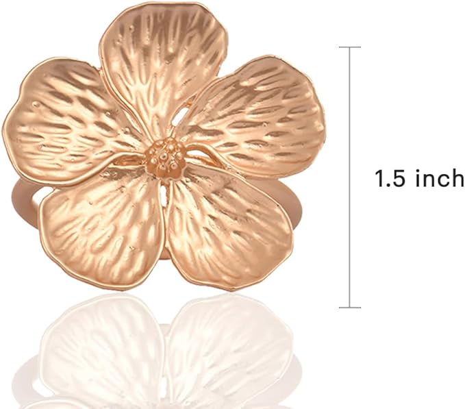 Decozen Set of 8 Gold Napkin Rings in Floral Design, Festive, Table Decor Setting for Holiday, Wedding, Birthday, Kitchen, Home Decor, Housewarming Gift - Mothers Day Decorations