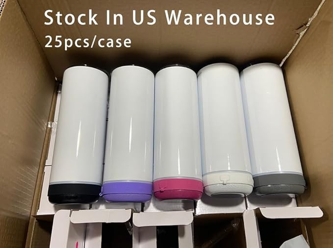 20oz-12pack Luminous Green Bluetooth music Sublimation Tumbler Blank with Straw, Slider Lid, Double-Wall Stainless Steel Vacuum Insulation, Removable Rechargeable Wireless Speaker