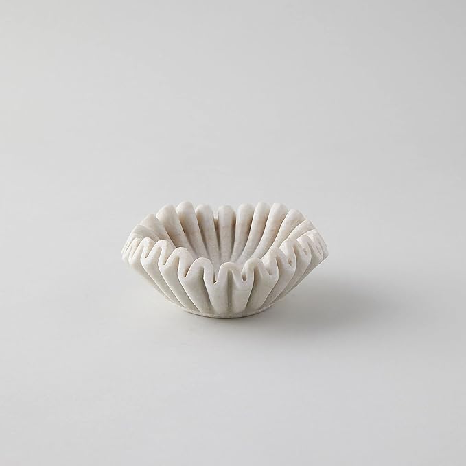 Marble Bowl Fruit Bowl, Stone Bowl Decorative Bowl Decorative Trays Marble Fruit Bowl Marble Ruffle Bowl Marble Floral Bowl Home Decor Gifts (9 inch)