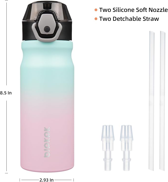 BJPKPK 18 oz Water Bottle with Straw & Handle, Insulated Stainless Flask | Leak - Image 4