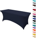 4FT Table Cloth for Rectangular Fitted Events Stretch Navy Blue Table Covers Washable Spandex Tablecloth Protector for Party, Wedding, Cocktail, Banquet, Festival