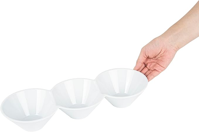 Restaurantware-13.4 x 4.9 x 2.3 Inch Triple Dip Bowls, 1 Microwavable Condiment Server - 3 Compartments, Microwavable, White Porcelain Dip Tray, Dishwashable, For Snacks, Condiments, Or Toppings