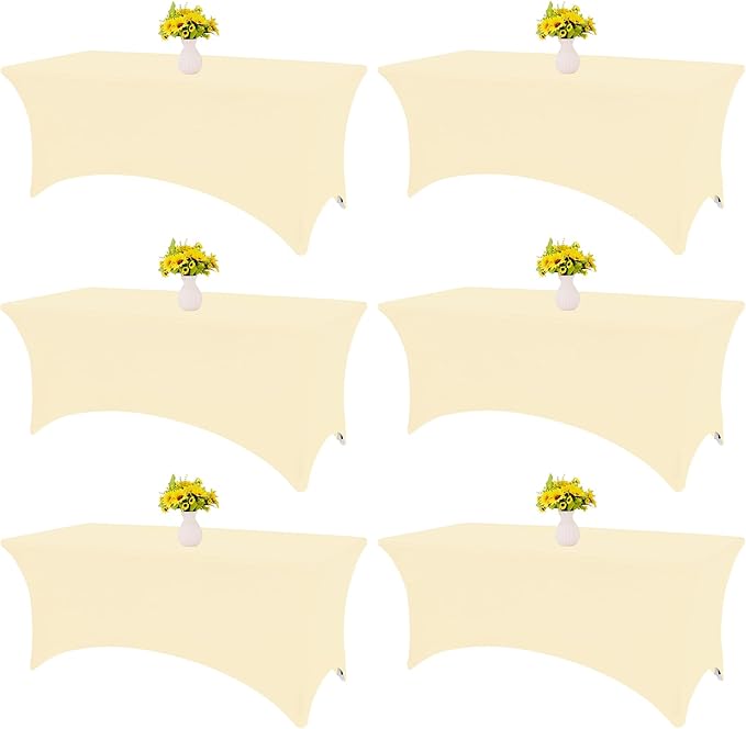 HAISIWLKJ 6 Pack Table Cloth 8ft Beige Tablecloths for Rectangle Folding Table Spandex Fitted Stretch Cover Wrinkle Resistant Washable Protector for Party, Wedding, Banquet, Festival.