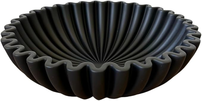 OAKOA Concrete Black Decorative Bowl for Home Decor - Black Fruit Bowl for Kitchen Counter - Black Bowl Decor - Modern Fruit Bowl Black - Centerpiece Bowl
