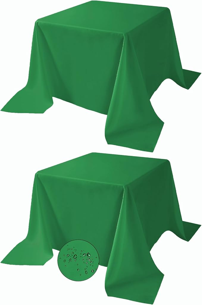 Fokitut 2 Pack Waterproof Square Tablecloth, 90x90 Inch, Stain Resistant and Wrinkle Polyester Table Cloth, Fabric Table Cover for Kitchen Dining, Wedding, Party, Holiday Dinner-Emerald
