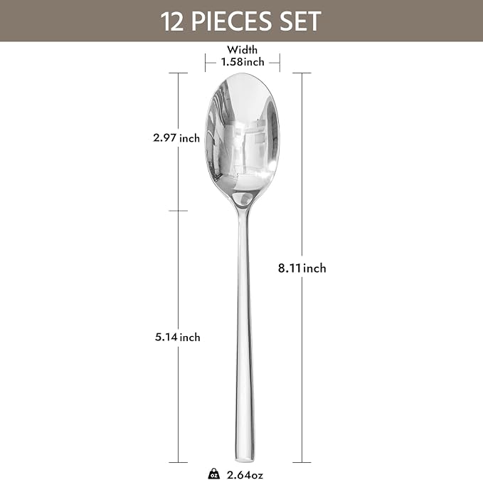 12 Piece Dinner Spoons Set, Stainless Steel Spoons | Forged Stainless Steel - Image 2