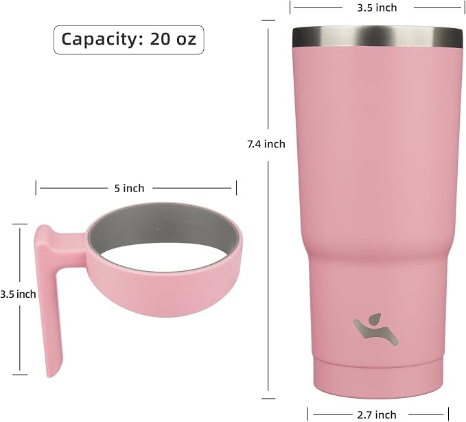 Konokyo 20 oz Tumbler with Handle and Straw, Insulated Travel Mug | Light Pink; - Image 4