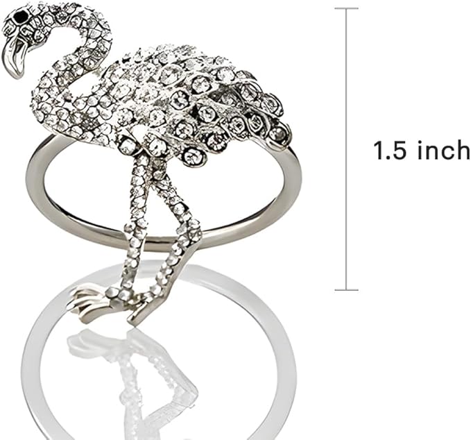 Decozen Set of 4 Silver Napkin Rings in Flamingo Design Festive Table Decor Setting for Holiday Wedding, Birthday, Kitchen, Home Decor Housewarming Gift - Mothers Day Decorations