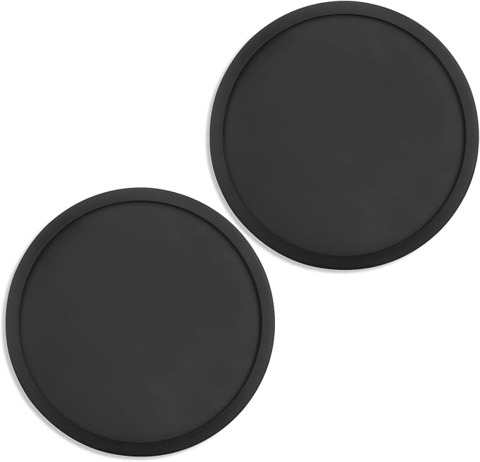 2 Pack Silicone Coasters for Drinks, Round Black Coaster by CAETOUNG