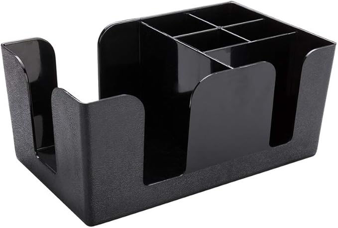 Restaurantware Bar Lux 9.5 x 5.8 x 4.2 Inch Bar Caddy 1 Pebbled Napkin Holder - 6 Compartments Organize Straws Napkins Or Condiments Black Plastic Bar Organizer For Homes Bars Or Offices