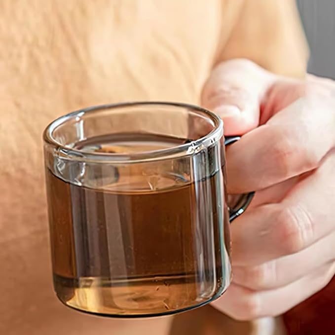 Kung Fu 6 Pcs Small Glass Tea Cup + Holder Set in Smoky Gray, Bamboo Wood - Image 9