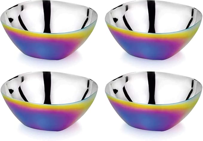 Ahimsa Stainless Steel Bowls for Kids, Durable Pediatrician Designed Toddler Snack Bowl, Premium Non Toxic Metal, Easy to Clean & Dishwasher Safe, Set of 4 Rainbow