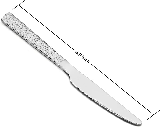 E-far Hammered Dinner Knives Set of 6, 8.9 Inch Stainless Steel Serrated Steak - Image 2