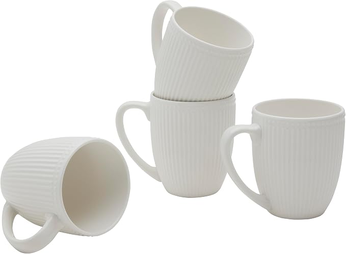Tabletops Gallery 4 Piece Embossed White Chip Resistant Porcelain Mug Set | by TabletopsGallery