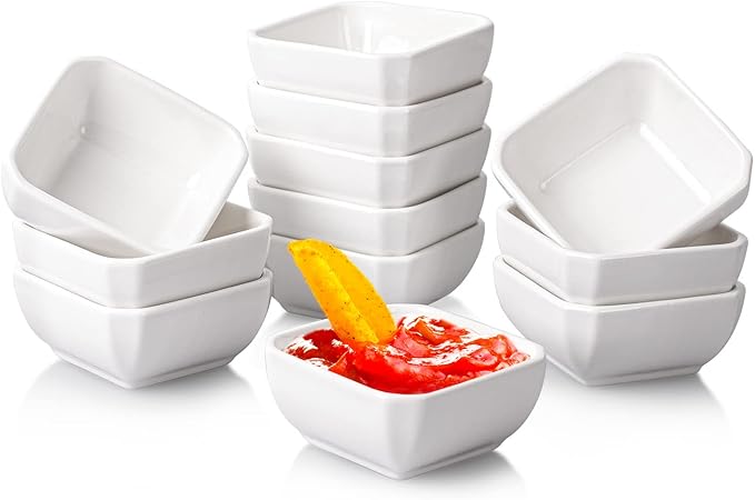 12 Pack Ceramic Dipping Bowls, 3 Oz Soy Sauce Dish, Small Dip Bowls Set for Sauce, Side Dish, Condiments, Sushi, Ramekins Oven Safe