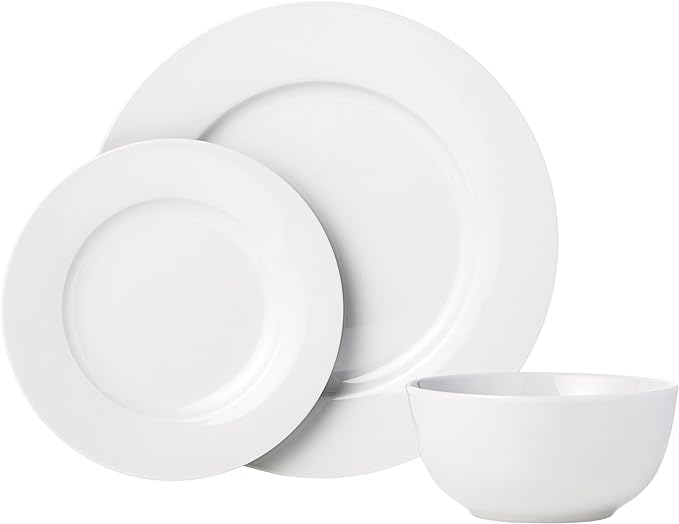 Amazon Basics Porcelain Dinnerware Set, Microwave and Dishwasher Safe, Service - Image 2