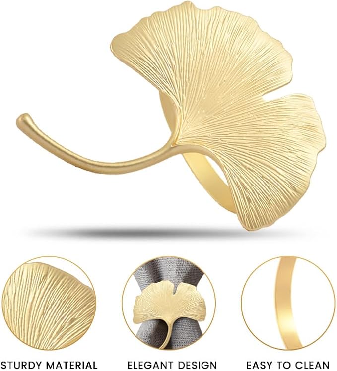 Decozen Set of 8 Gold Napkin Rings in Leaf Design, Festive, Table Decor Setting for Holiday, Wedding, Birthday, Kitchen, Home Decor, Housewarming Gift - Mothers Day Decorations