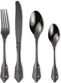 Vintage Black Silverware Flatware Set for 6, European Classic Style 24 Pieces Stainless Steel Tableware Cutlery Set,Fine Kitchen Utensils for Wedding Restaurant Hotel Christmas