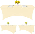 HAISIWLKJ 3 Pack Table Cloth 8ft Beige Tablecloths for Rectangle Folding Table Spandex Fitted Stretch Table Cover Wrinkle Resistant Washable Table Protector for Party, Wedding, Banquet, Festival.