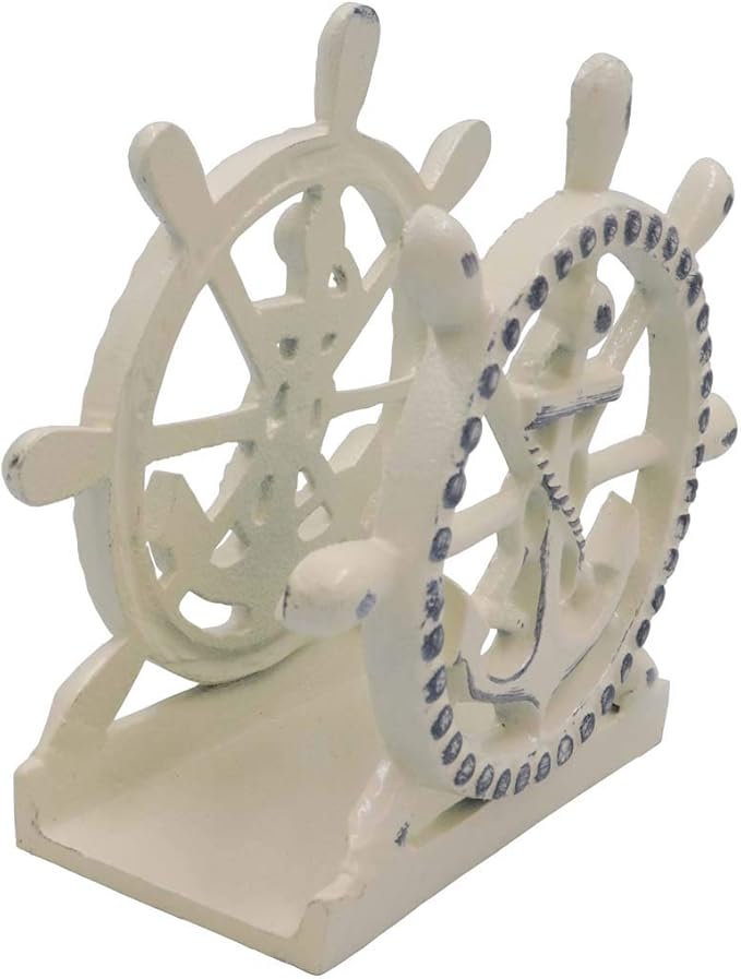 THDC Nautical Napkin Holder, Lunch, Dinner, Nautical Collection Napkin Holder, Made of Metal (Anchor Distressed Ivory)