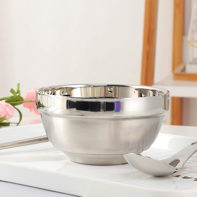 10pcs stainless Steel Bowls Set，4.48Inches Double Walled Insulated Large Serving Rice Cereal Salad noodle，350ml Unbreakable Deep Bowl for kitchen Restaurant，Dishwasher Safe