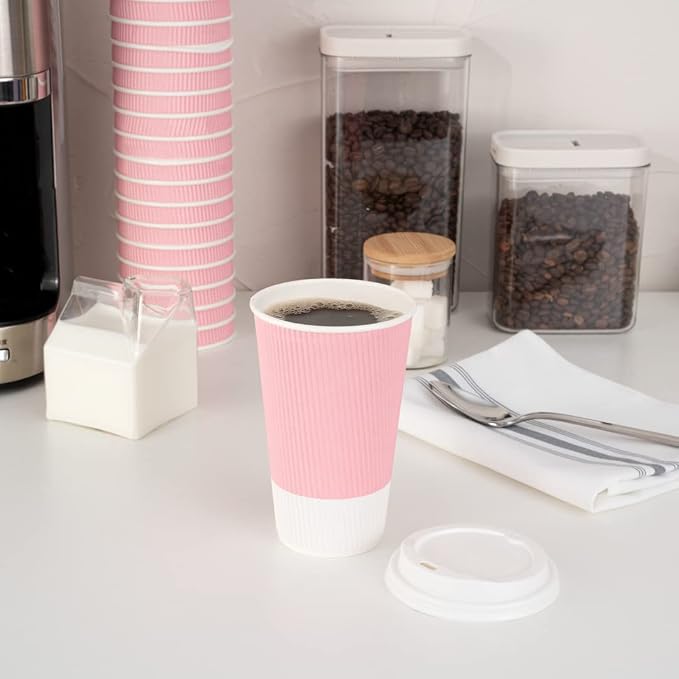 Restaurantware 16 Ounce Ripple Wall Disposable Coffee Cups, 500 Insulated Light - Image 7