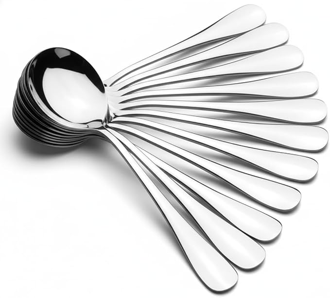 12 Piece Soup Spoons, High Grade Stainless Steel Soup Spoons, Dishwasher Safe by AmoVee