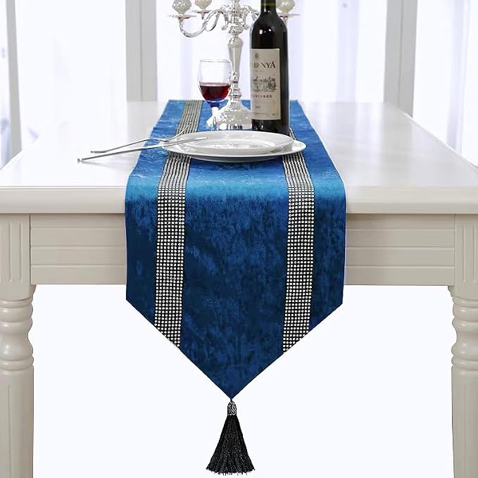Fancy Blue Table Runner, Ombre Velvet, Double-Layer, Modern Style - Image 4