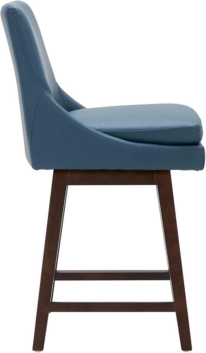 CHITA Counter Height Swivel Barstool with Back Set of 2, FSC Certified Upholstered Faux Leather Swivel Bar Stool, 26.8" H Seat Height, PU Leather in Dark Blue