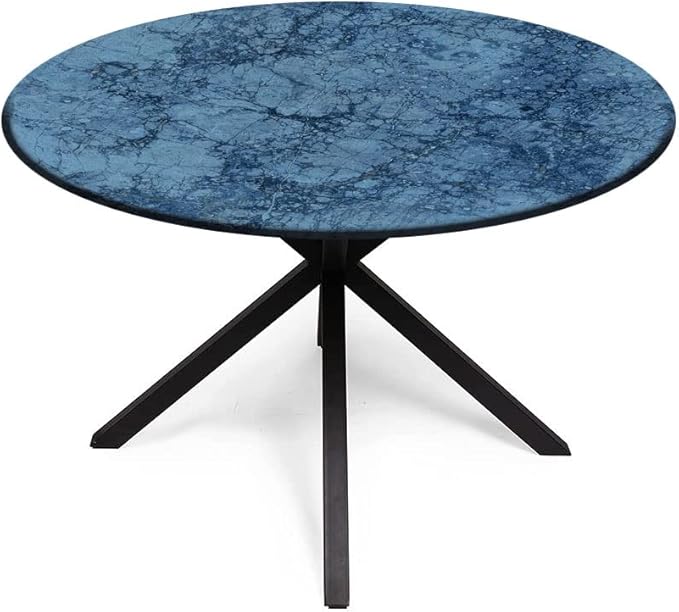 Round Edge Closing Tablecloth, Marble Elastic Edged Tablecloth, Abstract Crack Pattern, Fit Round Tables 28inch Diameter, for Outdoor Indoor Use, Blue