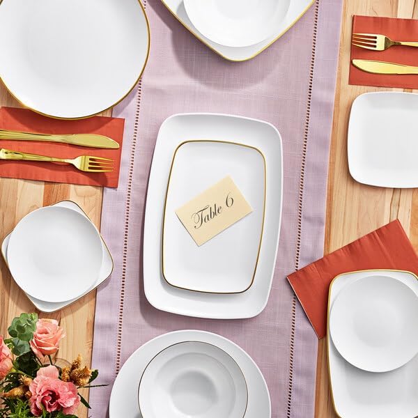 Coupe Dynasty White Plastic Dinner Plates with Gold Band, 10 Inch Round, 120 Count, Disposable, BPA Free, for Events and Weddings