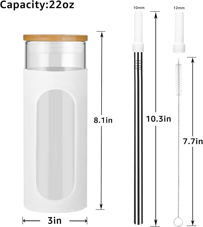 Tronco 22oz Glass Tumbler with Bamboo Lid and Straw, Reusable Iced Coffee Cup for Boba Tea, Smoothies & Cold Drinks, Spill-Proof Glass Cup with Silicone Sleeve, Dishwasher Safe, BPA-Free (Pack of 2)