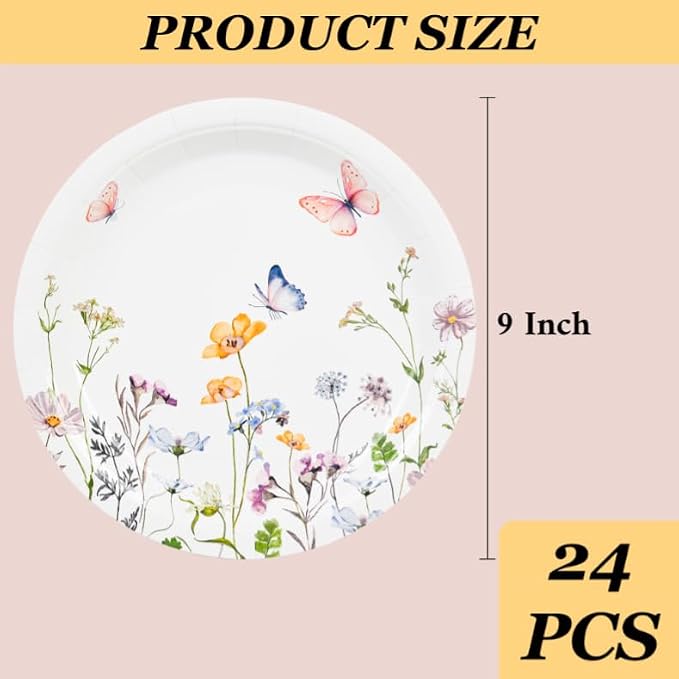 AimFun 24 Pcs Wildflower Paper Plates 9 Inch Disposable Floral Plates | - Image 2