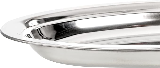 Suwimut 6 Pack Stainless Steel Oval Platter, Heavy Duty Mirror Polish Large Sizzling Platter Serving Tray Fish Plate for Steaming Fish Dessert Meat Sushi, 14-Inch by 8.7-Inch, Silver