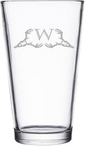 Hat Shark Deer Skull Letter Monogram Pint Beer Glass, 16 oz, Clear, A-Z Initials (1, Letter W)
