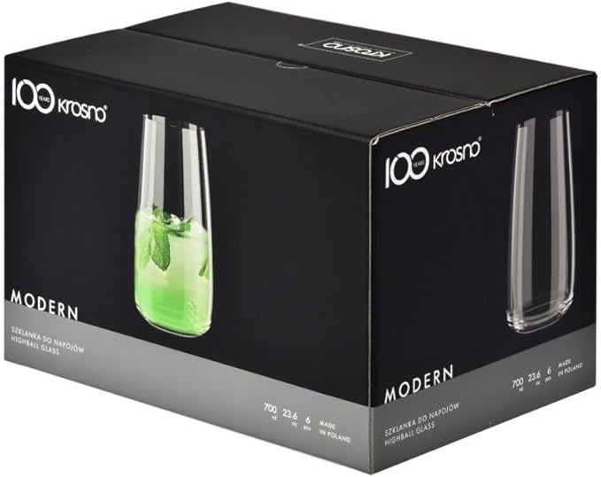 Krosno glasses for water, juices,lemonade, iced tea Elegant design | Set of 6 | Capacity 23.7 Fl Oz | Modern collection | Ideal for home, restaurant, parties | Dishwasher safe