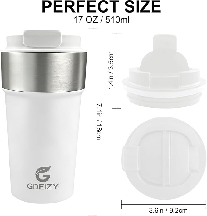 17oz Insulated Travel Coffee Mug, Stainless Steel Cup - Image 5