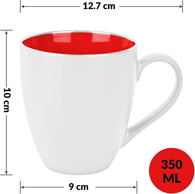 MIAMIO - Set of 6 Coffee Mugs 12 ounce – Modern Ceramic Coffee Cup Set in White - Image 6