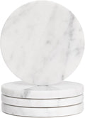 Set of 4 White Drink Coasters, 4-Inch Exquisite Marble Stone Coasters, Natural by CHISELED+ST+DF+SK