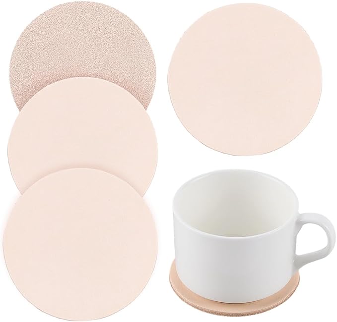 5PCS 3.23 Inch Round Vegetable Tan Genuine Leather Pad for Laser Engraving 3mm Thick Tooling Veg Circular Leather Pieces Sheet for Coasters Tooling Stamping Carving