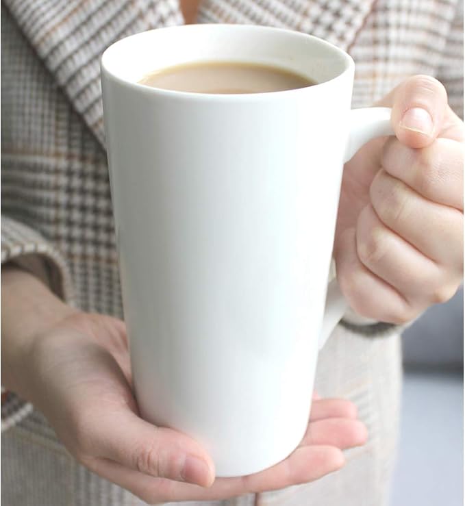 2 Pack 20 OZ Coffee Cup Simple Pure White Ceramic Cup | Plain Large Tall White - Image 3