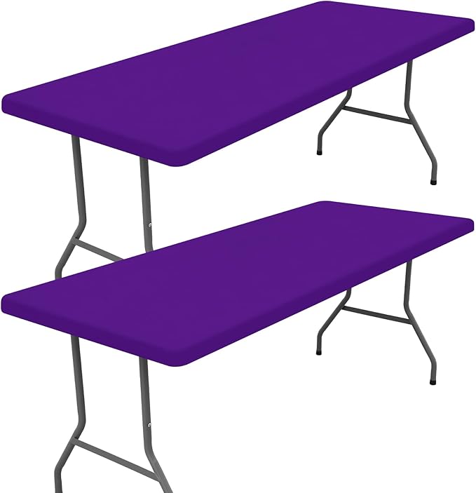 Spandex 5 Foot Rectangle Table Cloth 2 Pack, Elastic Fitted Tablecloths for Picnic, Stretch Washable Patio Table Cover for Outdoor, Camping, Banquet and Parties (Purple, 30"x60")