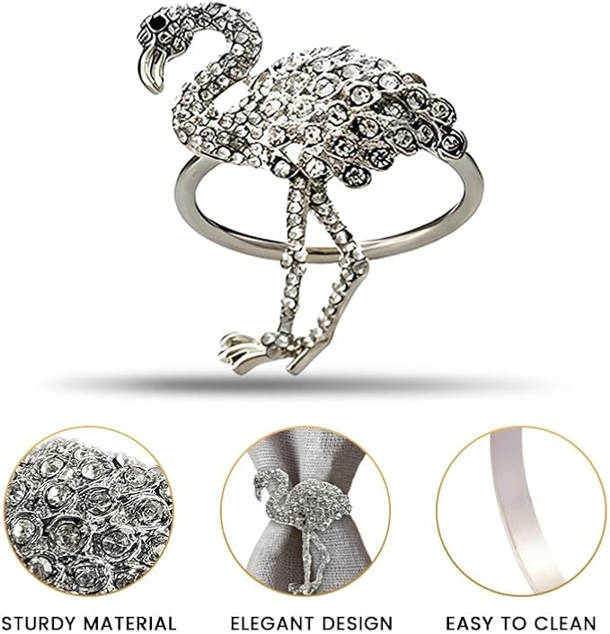 Decozen Set of 12 Silver Napkin Rings in Flamingo Design Festive Table Decor Setting for Holiday Wedding, Birthday, Kitchen, Home Decor Housewarming Gift - Mothers Day Decorations