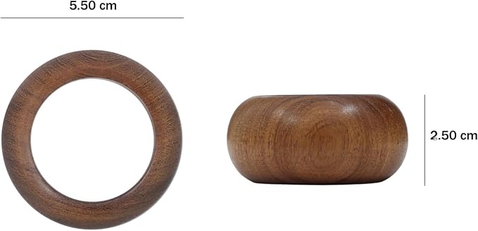 Napkin Rings Set of 12 Handmade Acacia Wood Dining Table Napkin Holder Classic - Image 3