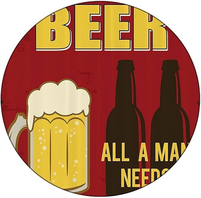 Elastic Tablecloth, Manly Decor Decorative Fabric Table Cover for, Beer Mug and Two Bottles with Quotes Beer All, Fit Round Tables 23inch Diameter, for Outdoor Indoor Use, Yellow Burgundy