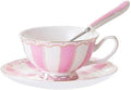 Bone China Pink Tea Cup with Saucer Spoon 3 Piece Set（7oz） Cappuccino Cups by PFEDXOON