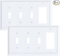 2-Pack Combo Triple Toggle/Decorator Outlet Cover Plate, Pure White Decorative Switch Plates and Outlet Covers, Durable Natural Bamboo Fiber Wall Plates for Electrical Outlet, Receptacle, GFCI Outlet