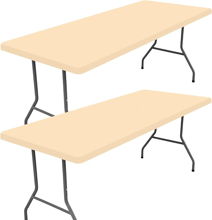 Spandex 4 Foot Rectangle Table Cloth 2 Pack, Elastic Fitted Tablecloths for Picnic, Stretch Washable Patio Table Cover for Outdoor, Camping, Banquet and Parties (Ivory, 30"x48")