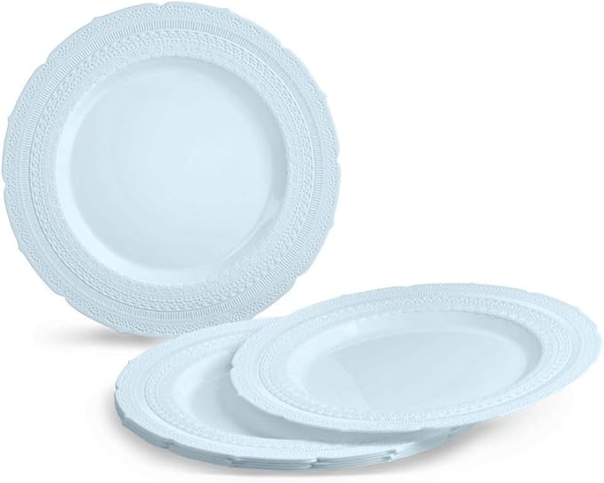 " OCCASIONS " 80 Plates Pack,(40 Guests) Extra Heavyweight Vintage Wedding Disposable/Reusable Plastic Plates 40 x 11'' Dinner + 40 x 8.25'' Salad/Dessert Plate (Chateau Blue)
