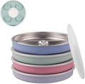 Elk and Friends Stainless Steel Divided Plates with Silicone Sleeve for Babies & Toddlers | Lids Included | Stay Put Suction | Dinner & Snack Plates | 4 Pack
